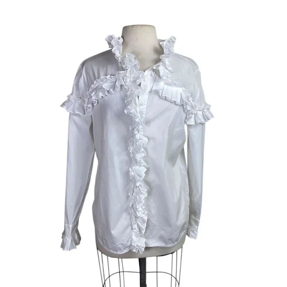 Women's White Ruffled Top crisp cotton by Serpil Made In Lebanon